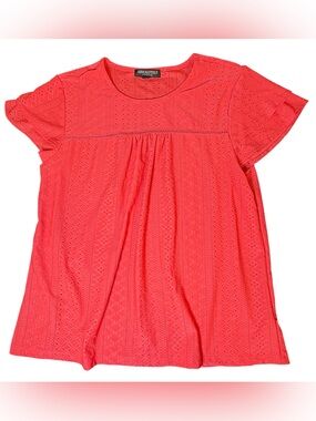 Absolutely Famous Coral Eyelet Babydoll Blouse Medium